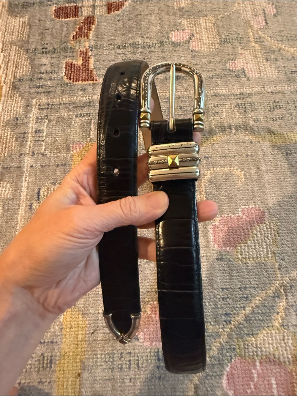 Brighton Women’s Vintage Black Leather Belt with Silver Two-Tone Buckle
